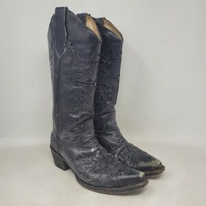 Circle G Boots 7.5 Black Leather Embroidered Western Cowgirl Cowboy Rodeo Boho